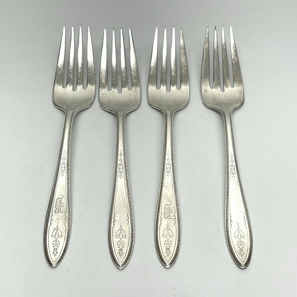 1847 Rogers Bros Argosy Pattern Silver Plated Salad Forks Set Of 4 Flatware 1926
